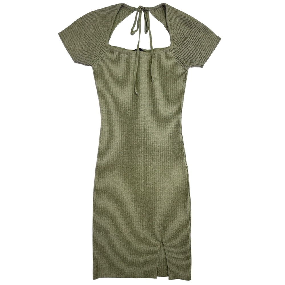 B Sydney Dress Women's Medium Green Ribbed Knit Cutout Mini‎ Bodycon Boho Chic